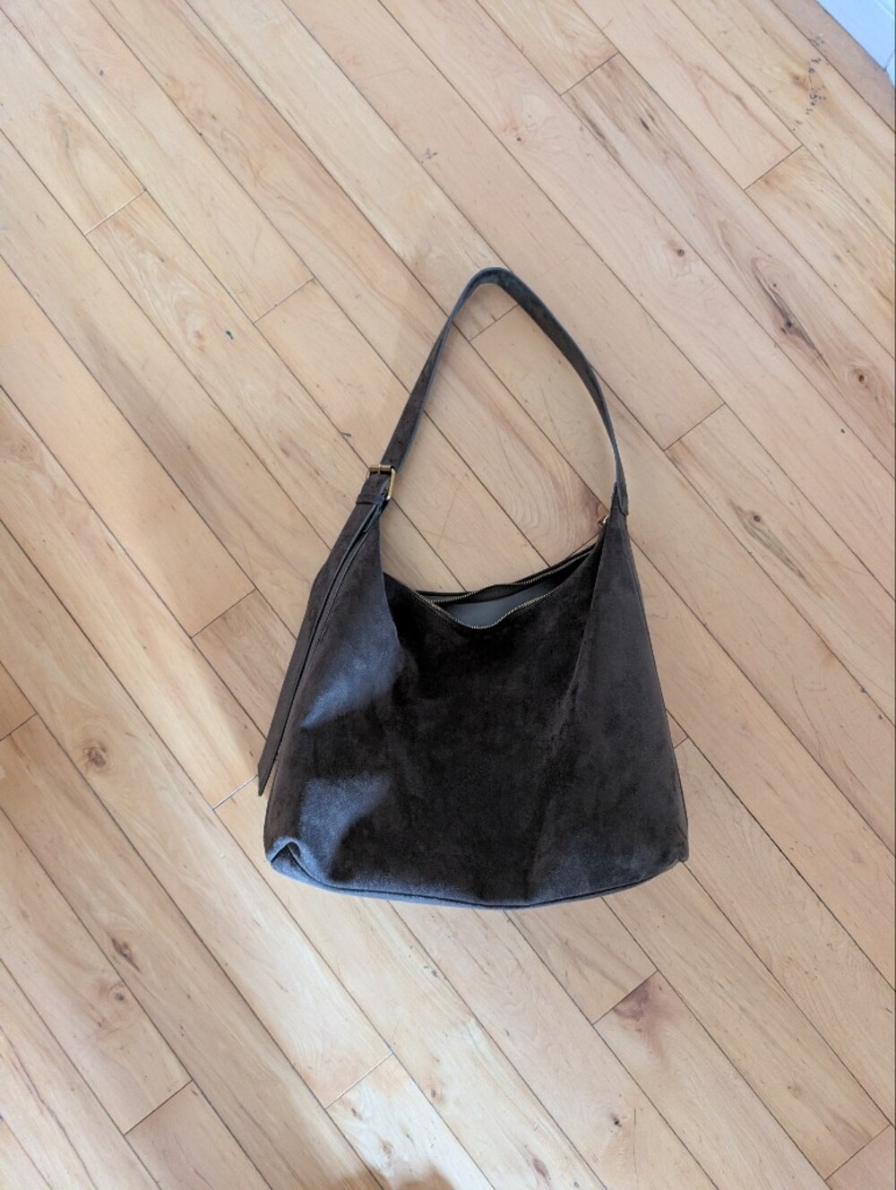 Classic Brown Faux Suede Shoulder Bag